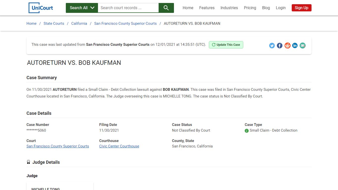 AUTORETURN VS BOB KAUFMAN | Court Records - UniCourt